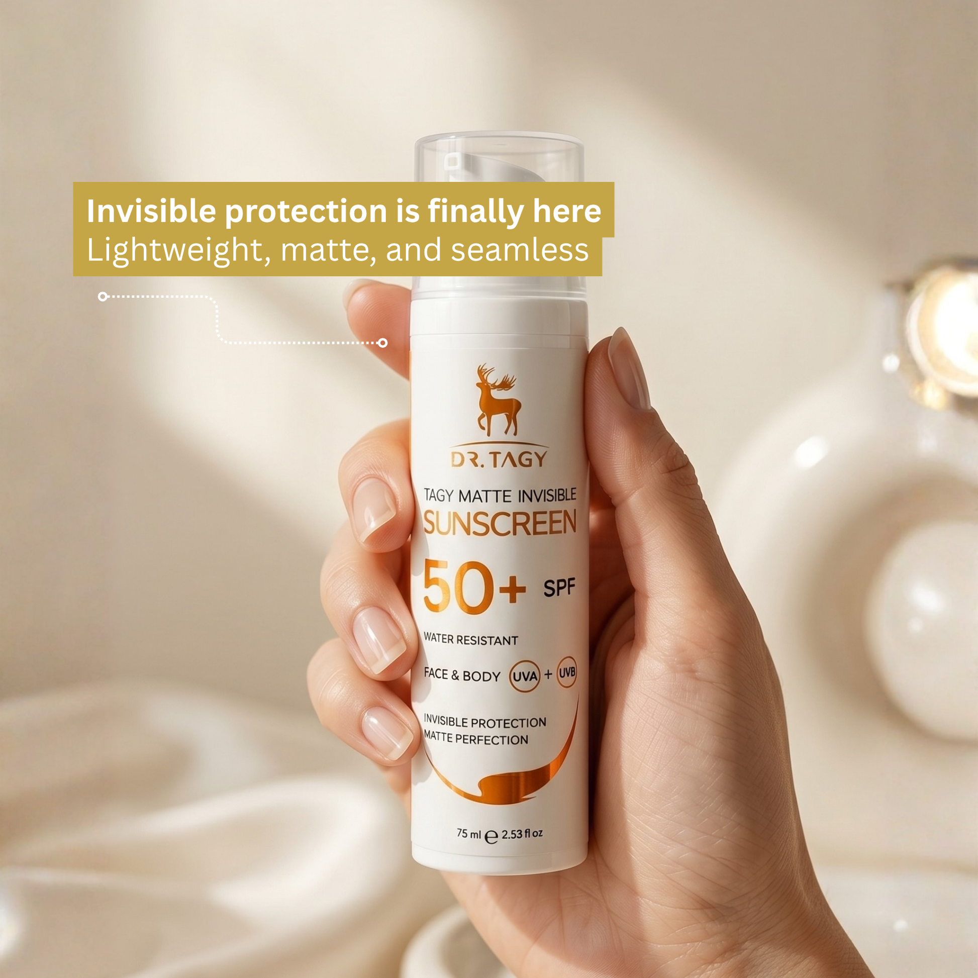 SUNSCREEN & sunblock  SPF 50+  75ml. airless luxury pump