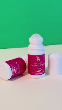 Promotional video of Dr. Tagy ACTIVE FRESH Brightening Roll-On for Women, featuring the pink packaging and product design displayed on a fresh green and white background, highlighting its tone-care and underarm brightening formula completely free from harmful aluminum.